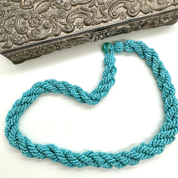 Vintage Blue Seed Bead Twisted Necklace - Picture 1 of 7